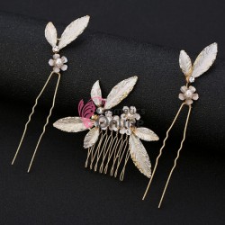 Accesoriu modern pentru decor par CA034 Aurie cu Cristale, set 3 piese